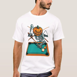 Halloween Billiards Pumpkin Skeleton Pool T-Shirt
