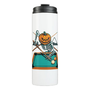 Halloween Billiards Pumpkin Skeleton Pool Thermal Tumbler
