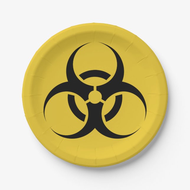 Halloween Biohazard Symbol Yellow & Black 7" Paper Plate (Front)