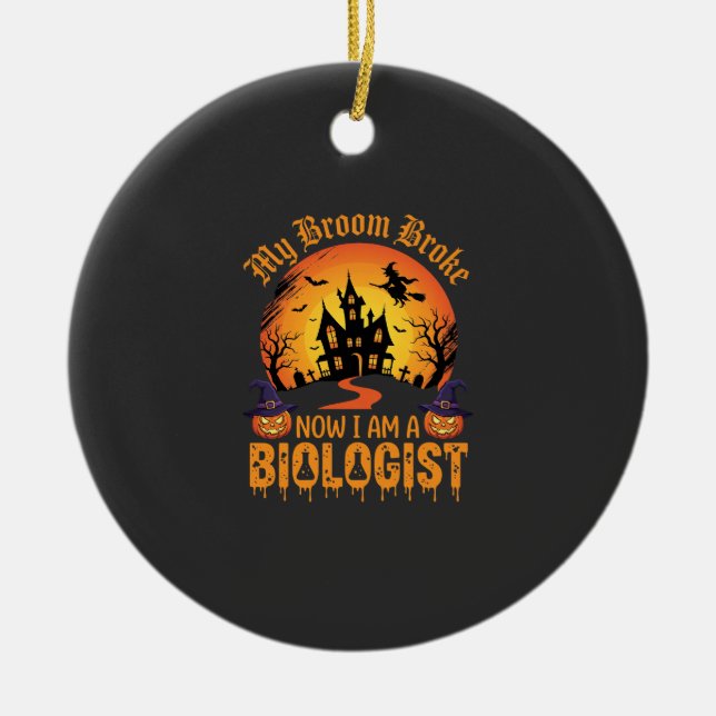 Halloween Biologist Witch Pumpkin Haunted House De Ceramic Tree Decoration (Front)