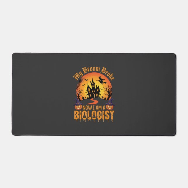 Halloween Biologist Witch Pumpkin Haunted House De Desk Mat (Front)