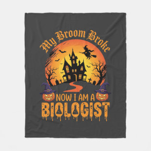 Halloween Biologist Witch Pumpkin Haunted House De Fleece Blanket