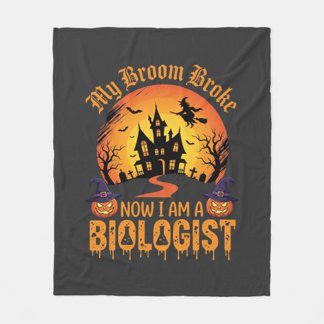 Halloween Biologist Witch Pumpkin Haunted House De Fleece Blanket (Front)