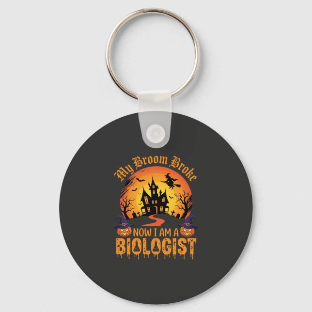 Halloween Biologist Witch Pumpkin Haunted House De Key Ring (Front)