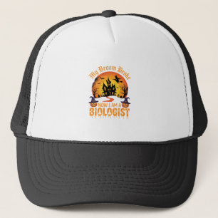 Halloween Biologist Witch Pumpkin Haunted House De Trucker Hat