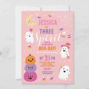 Halloween Birthday 3RD Girls Party Ghosts Pumpkin Invitation