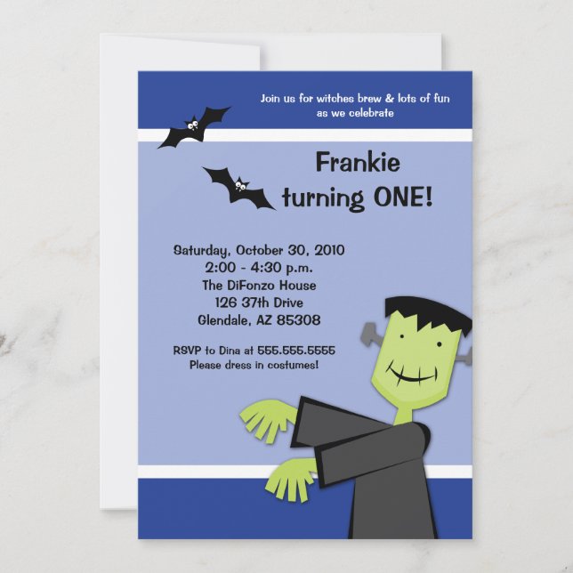 Halloween Birthday 5x7 Frankenstein Party Invite (Front)
