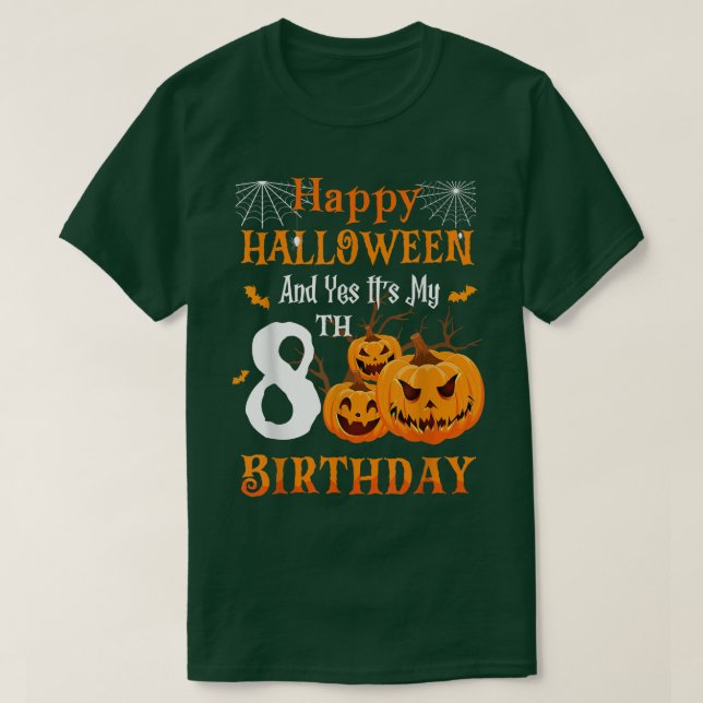 Halloween Birthday 8 year old 8th Party Pumpkin Sp T-Shirt (Design Front)