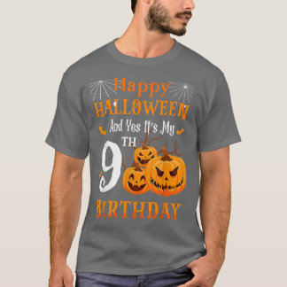 Halloween Birthday 9 year old 9th Party Pumpkin Sp T-Shirt