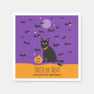 Halloween Birthday Black Cat and Bats Paper Napkin