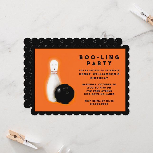 Halloween Birthday Bowling Party Invitations (Front/Back In Situ)