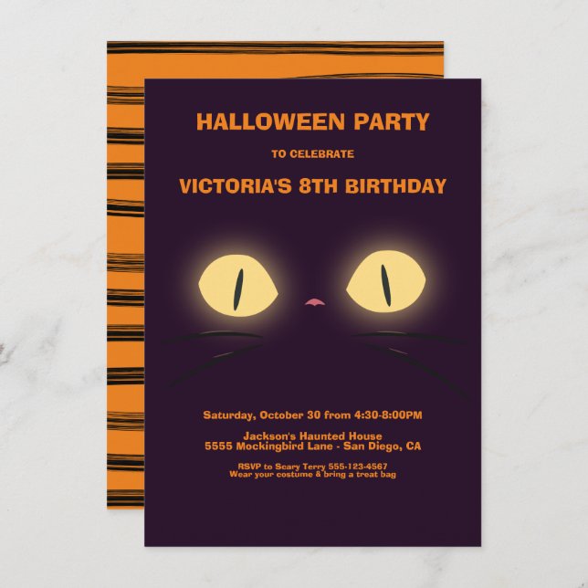 Halloween Birthday Cat Eyes invitations (Front/Back)