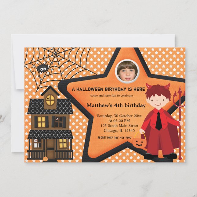Halloween Birthday Costume (Orange) Invitation (Front)