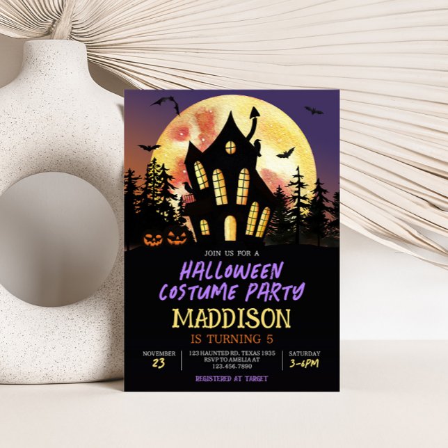 Halloween Birthday Costume Party Invitation (Haunted House Halloween Costume Birthday Party Invitation)