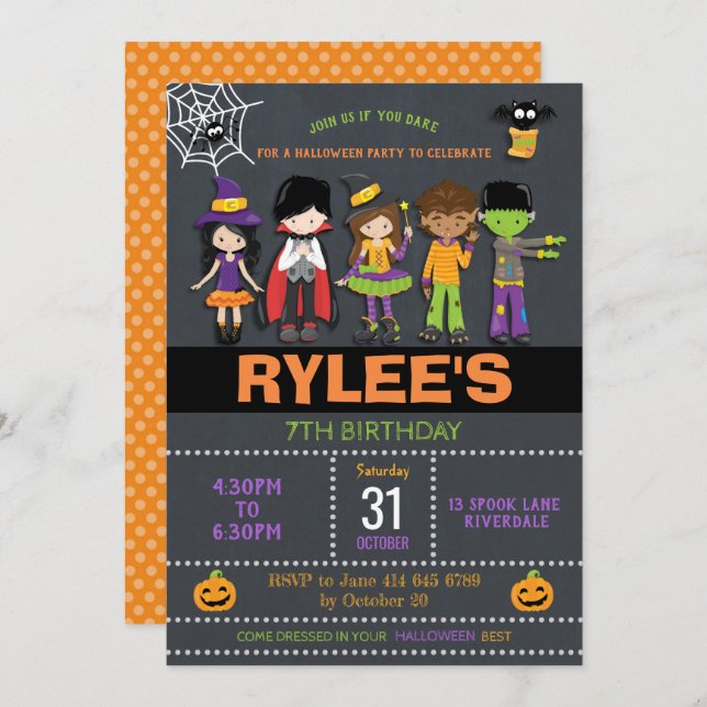 Halloween Birthday Costume Party Invitation (Front/Back)