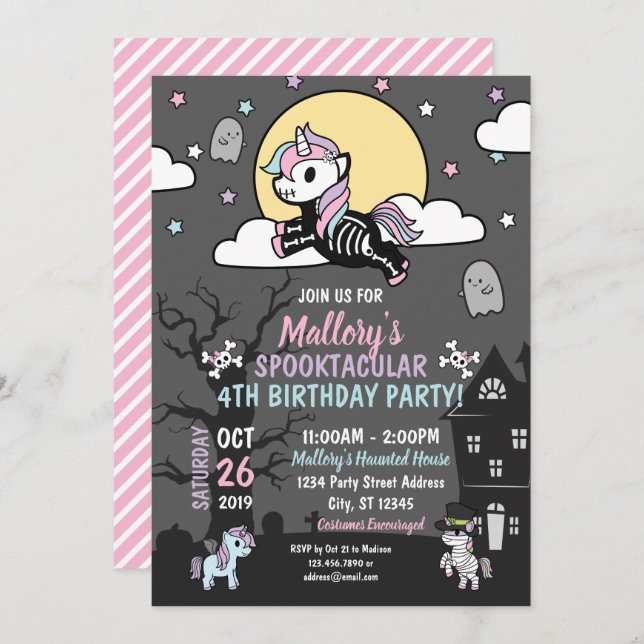 Halloween Birthday Costume Party Pastel Unicorns Invitation (Front/Back)