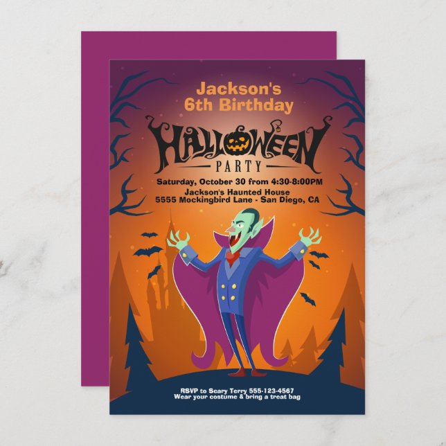 Halloween Birthday Count Dracula invitations (Front/Back)