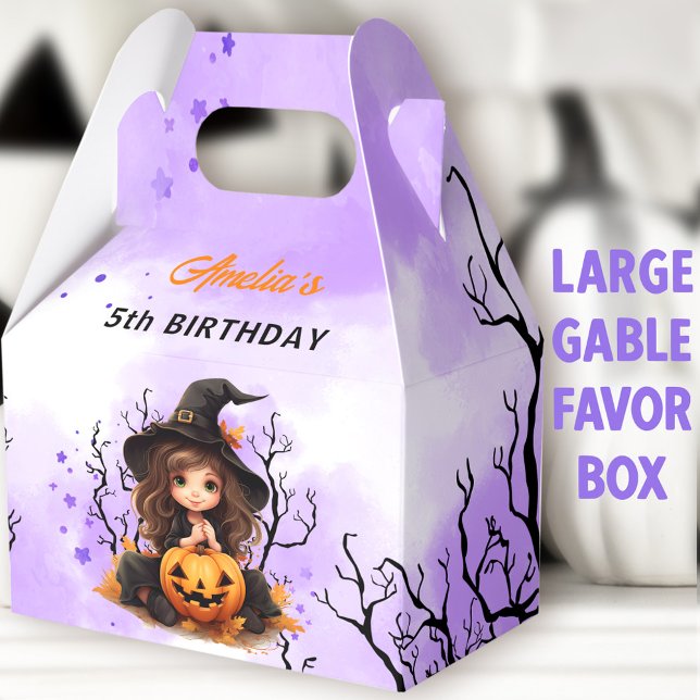 Halloween Birthday Cute Little Witch Large Gable Favour Box (Little Witch Large Gable Favor Boxes - You can choose from 3 sizes of these gable favor boxes)