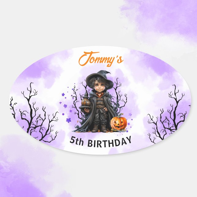 Halloween Birthday Cute Little Wizard Oval Sticker (Halloween Birthday Cute Little Wizard Oval Sticker)