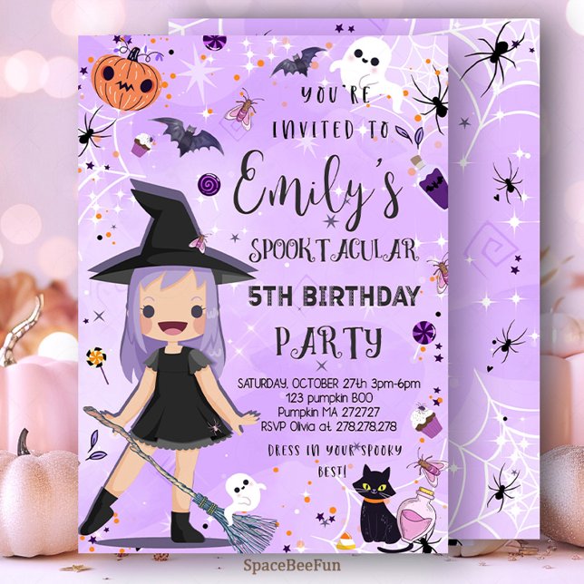 Halloween Birthday Invitation Costume Party Girl W (Halloween,pumpki,Birthday invites,Invitation,Costume Party,Girl Witch Halloween,Birthday Party,Spook)