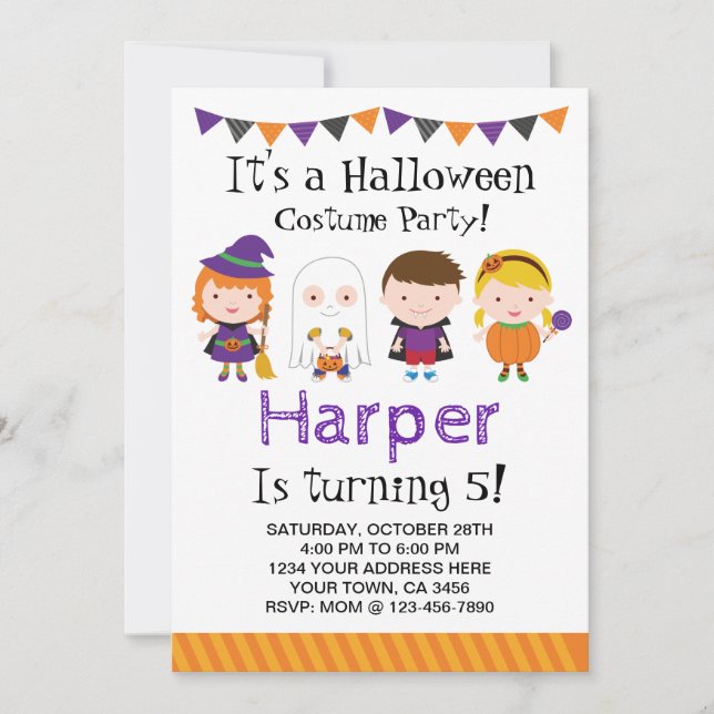 Halloween birthday Invitation, Costume party Invitation (Front)