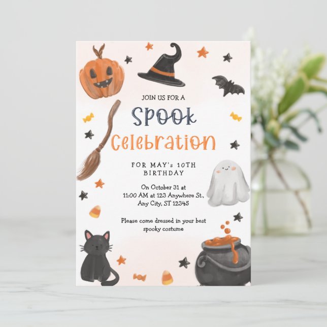 Halloween Birthday Invitation, Spooky birthday  Invitation (Standing Front)