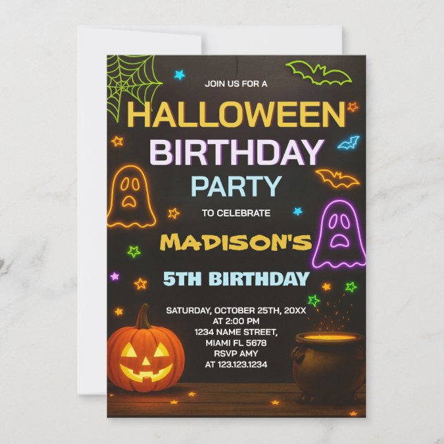 Halloween Birthday Invitation | Spooky Cute Kids (Front)