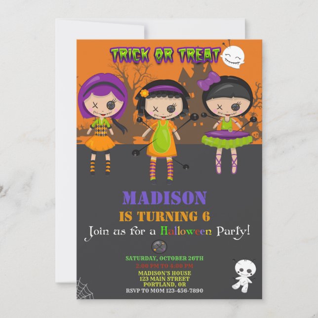 Halloween birthday invitation Voodoo dolls invite (Front)