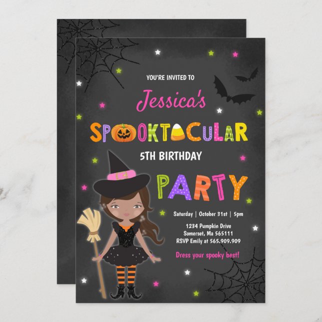 Halloween Birthday Invite Witch Halloween Party (Front/Back)