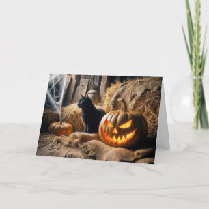 Halloween Birthday Jack-o-Lantern and Barn Cat Card