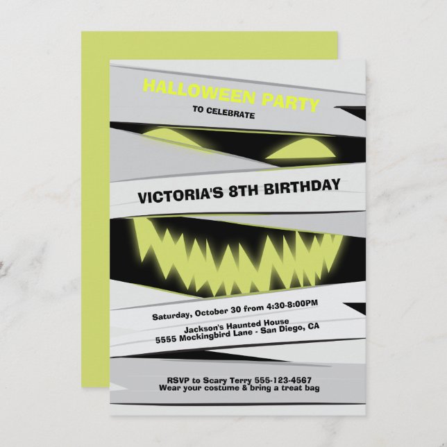 Halloween Birthday Mummy invitations (Front/Back)