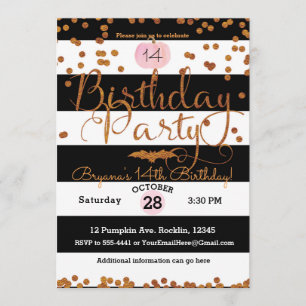 Halloween Birthday Party Black White Pink Orange Invitation