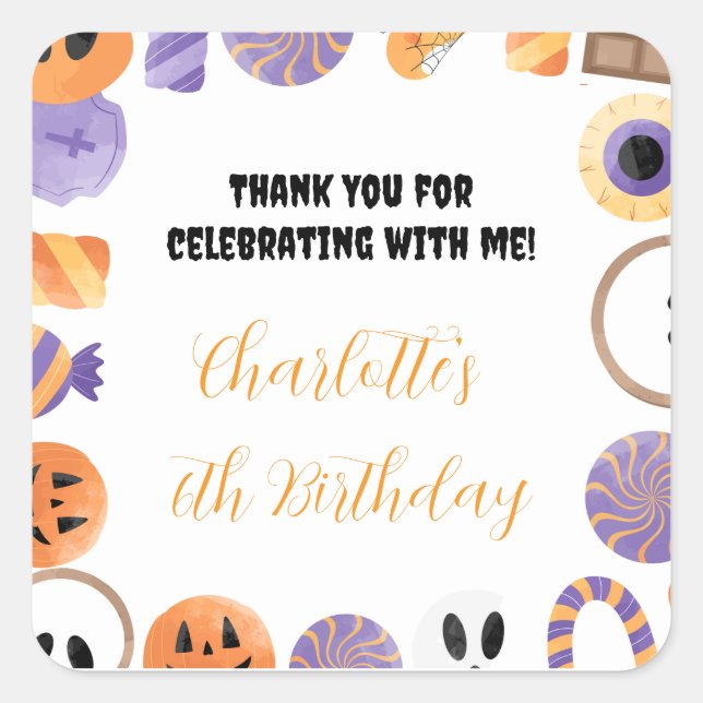 Halloween Birthday Party Favour Sticker (Front)