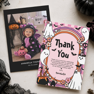 Halloween Birthday Party Girl Photo Thank You Card