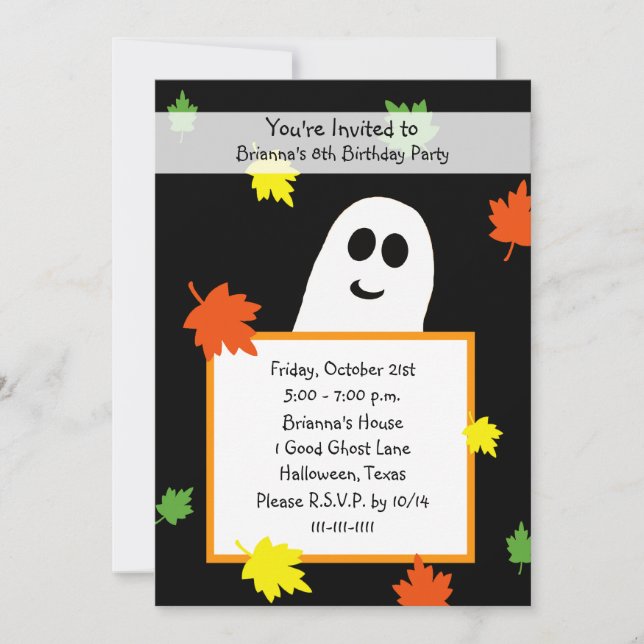 Halloween Birthday Party Invitation Autumn Ghost (Front)