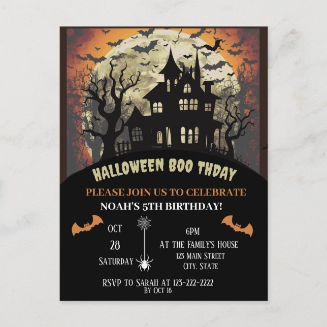 Halloween birthday party  invitation postcard (Front)