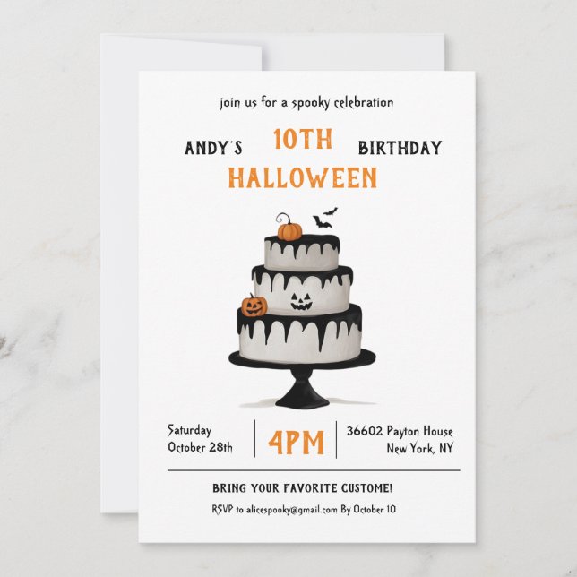 Halloween Birthday Party Invitation Spooky Cake (Front)