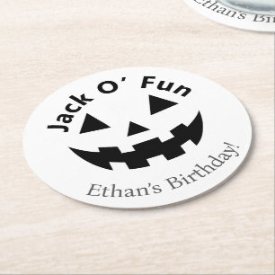 Halloween Birthday Party Jack O’ Fun Pumpkin Round Paper Coaster