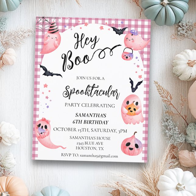 Halloween Birthday Party Kids Hey Boo Pink Ghosts (Creator Uploaded)