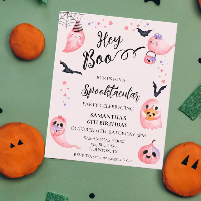Halloween Birthday Party Kids Hey Boo Pink Ghosts (Creator Uploaded)