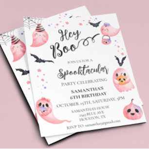 Halloween Birthday Party Kids Hey Boo Pink Ghosts