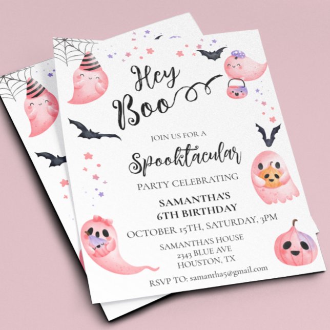 Halloween Birthday Party Kids Hey Boo Pink Ghosts (Creator Uploaded)