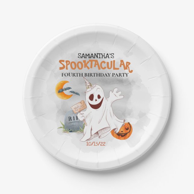 Halloween Birthday Party Kids Spooktacular Ghost  Paper Plate (Front)