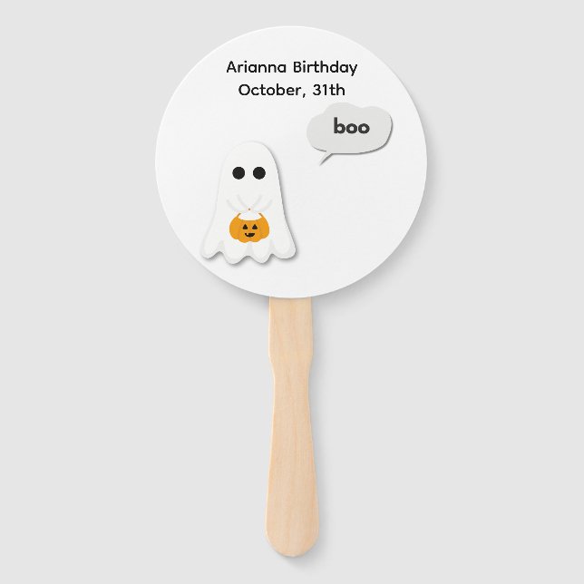 Halloween Birthday Party | Minimal Ghost Design Hand Fan (Front)