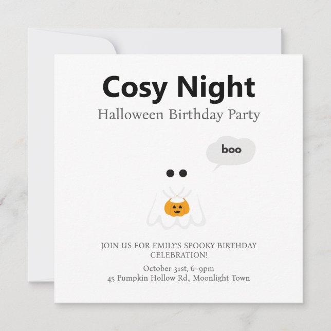 Halloween Birthday Party | Minimal Ghost Design Holiday Card (Front)