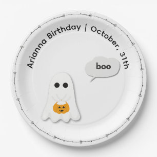 Halloween Birthday Party Minimal Ghost Design Paper Plate