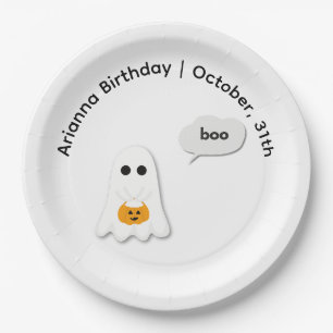 Halloween Birthday Party Minimal Ghost Design Paper Plate