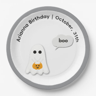 Halloween Birthday Party   Minimal Ghost Design Paper Plate