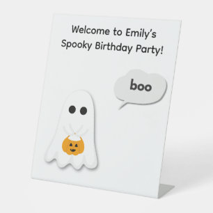Halloween Birthday Party Minimal Ghost Design Pedestal Sign