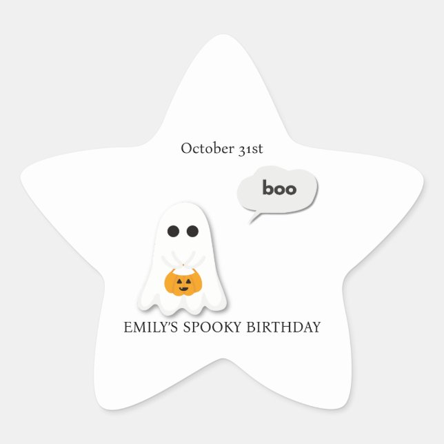 Halloween Birthday Party | Minimal Ghost Design Star Sticker (Front)